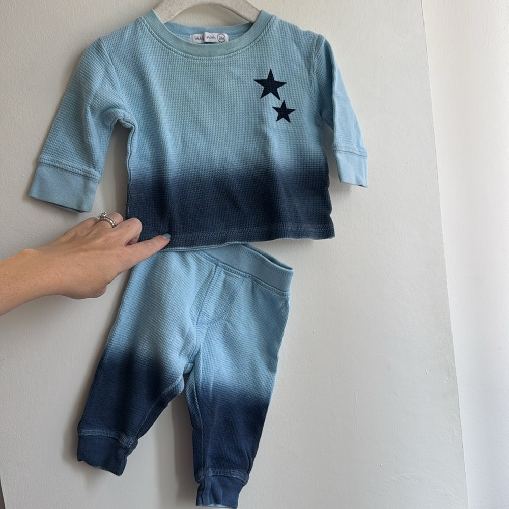 Little Mish Blue Gradient Baby Boy Outfit with Star Design - size 3M